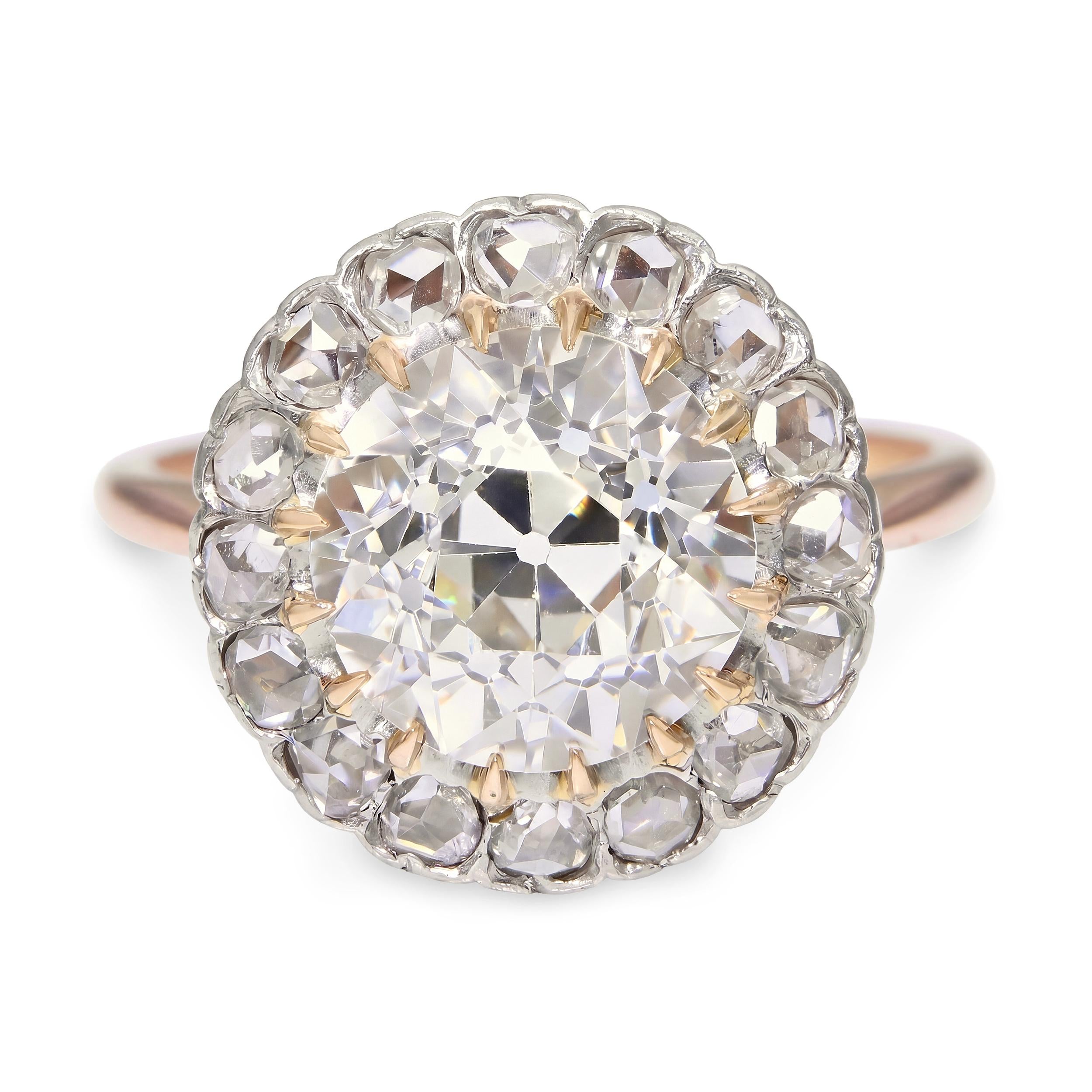 Antique 14k Yellow Gold GIA 3.87ct M Si1 Old European Cut Diamond Ring