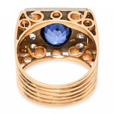 Antique 17k Yellow Gold Victorian 4.34ct Syn Sapphire & Rose Cut Diamond Ring