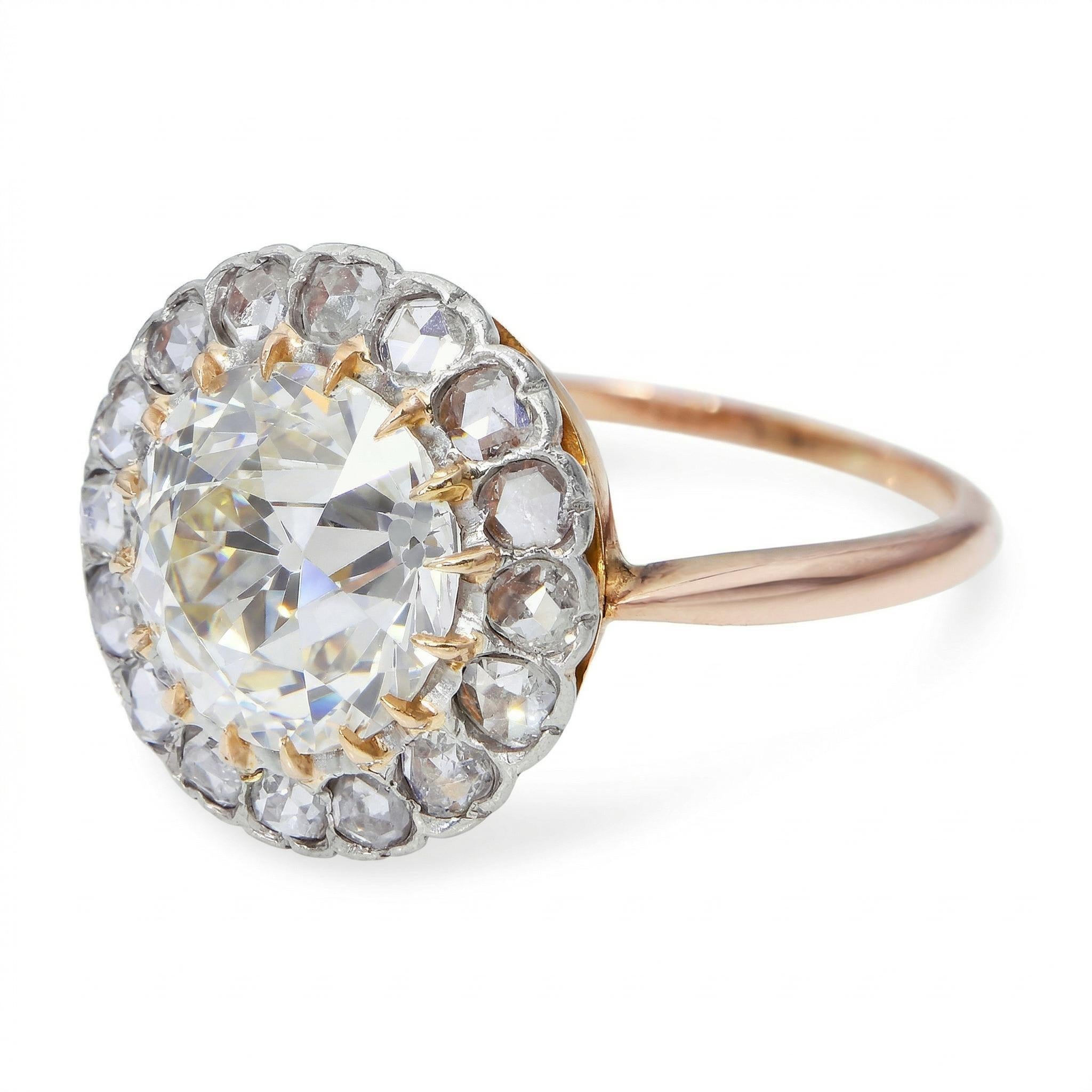 Antique 14k Yellow Gold GIA 3.87ct M Si1 Old European Cut Diamond Ring