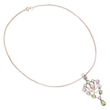 Antique Art Nouveau 9k Rose Gold Mixed Gemstone and Chain Drop Shield Necklace