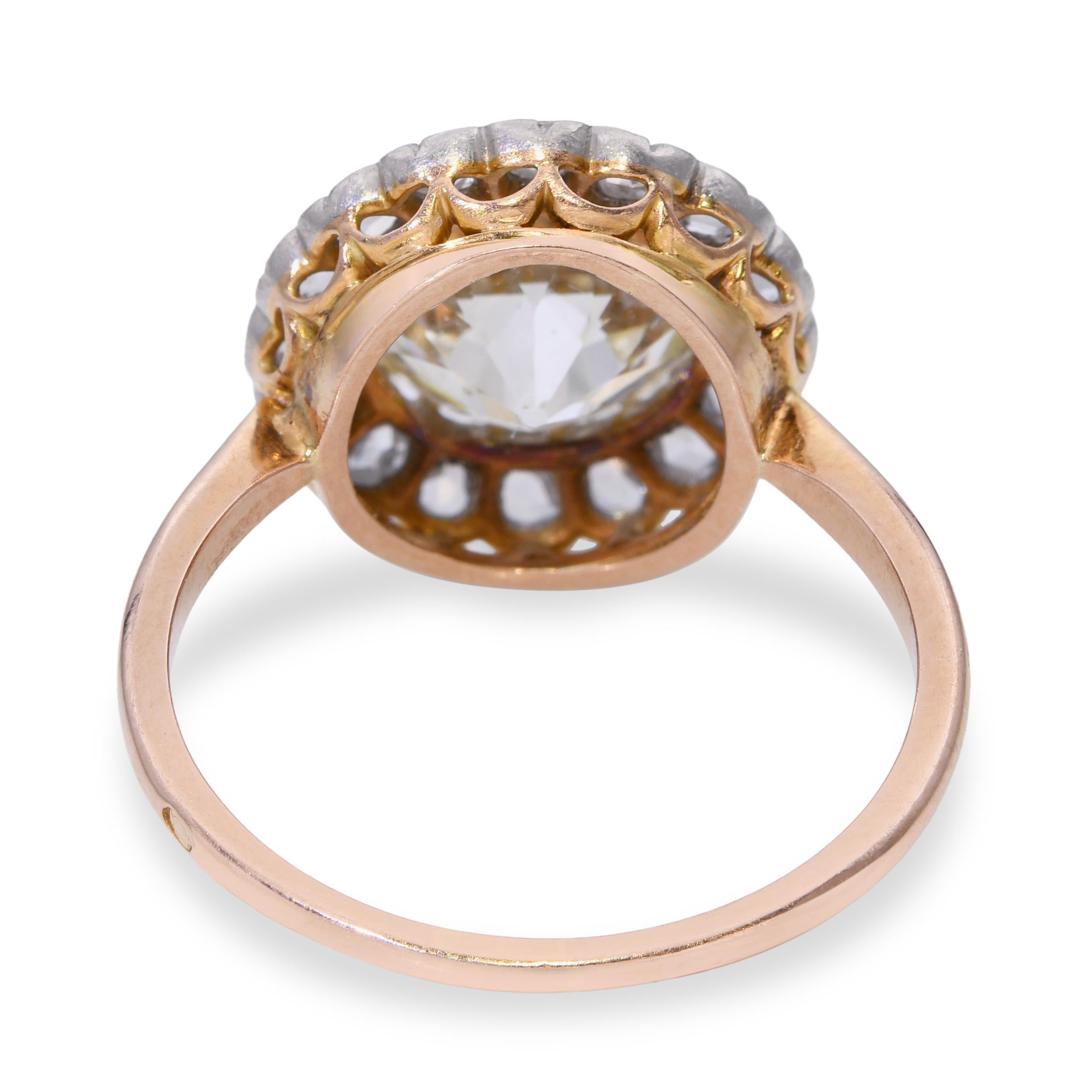 Antique 14k Yellow Gold GIA 3.87ct M Si1 Old European Cut Diamond Ring