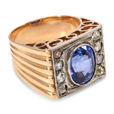 Antique 17k Yellow Gold Victorian 4.34ct Syn Sapphire & Rose Cut Diamond Ring