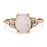 Vintage 14k Yellow Gold Opal and Diamond Ring