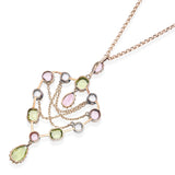 Antique Art Nouveau 9k Rose Gold Mixed Gemstone and Chain Drop Shield Necklace