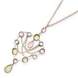 Antique Art Nouveau 9k Rose Gold Mixed Gemstone and Chain Drop Shield Necklace