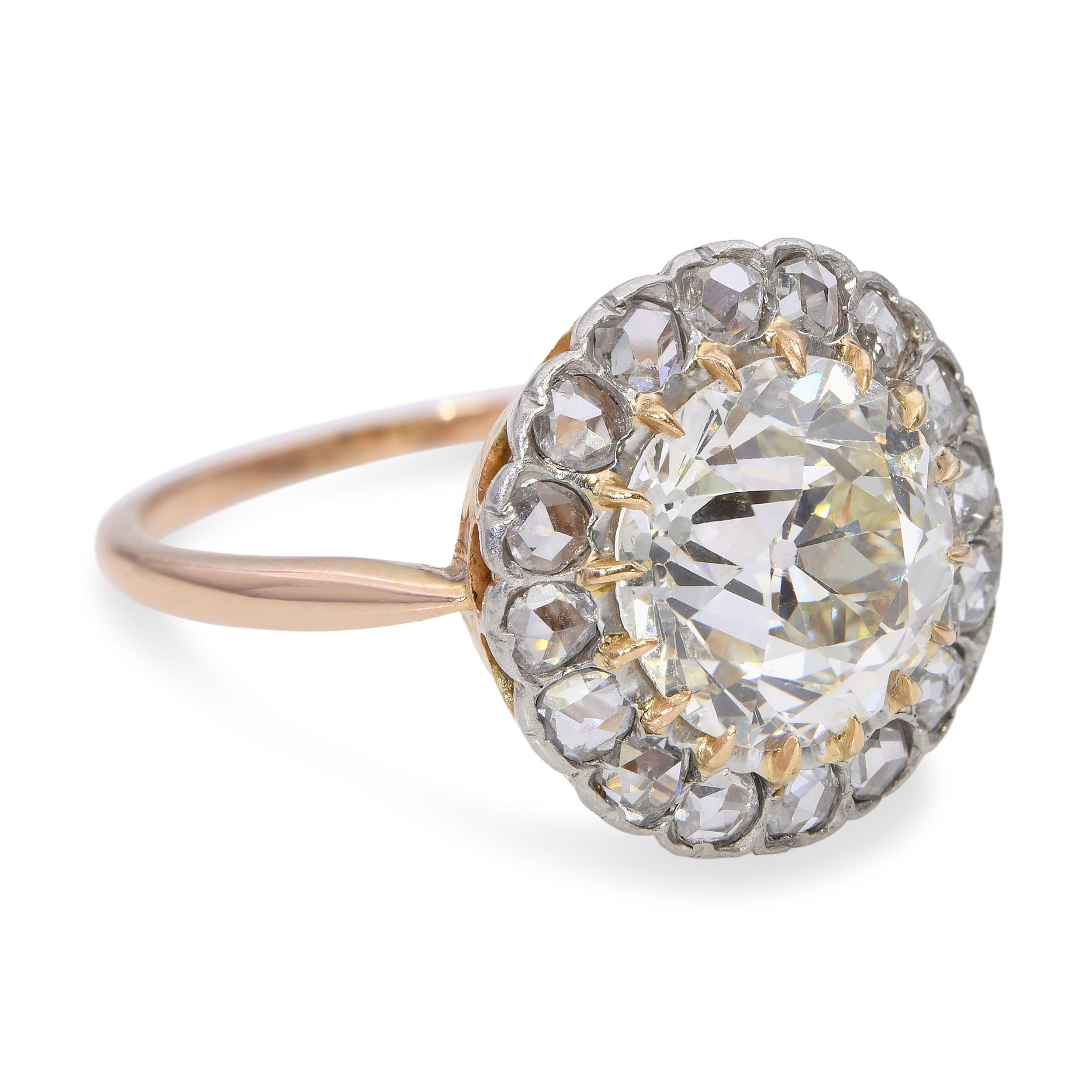 Antique 14k Yellow Gold GIA 3.87ct M Si1 Old European Cut Diamond Ring
