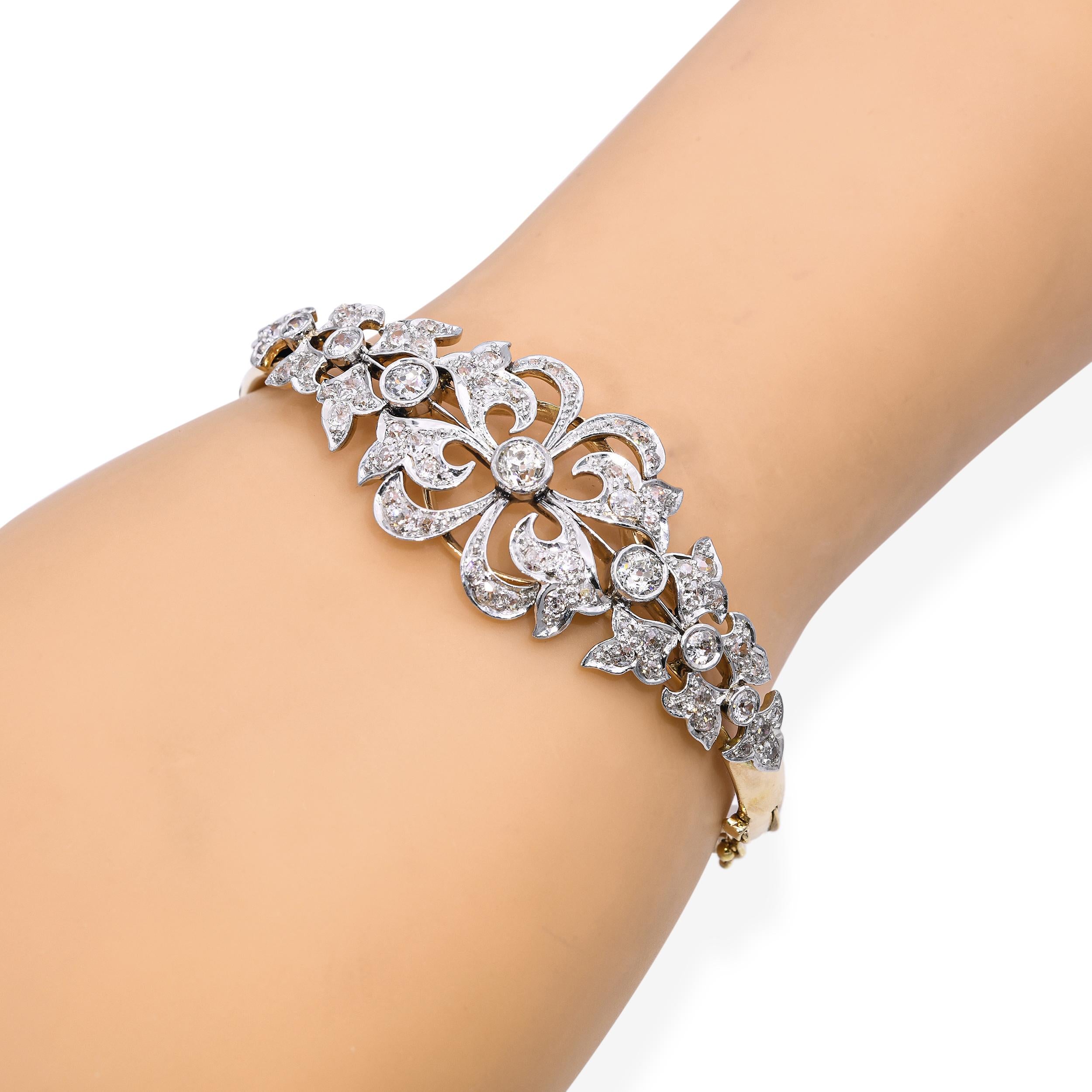 Victorian Yellow Gold 4.26ctw Old European and Mine Cut Diamond Bracelet