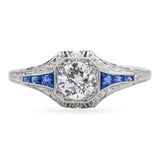 Antique Platinum 0.52ct Diamond and Sapphire Engagement Ring