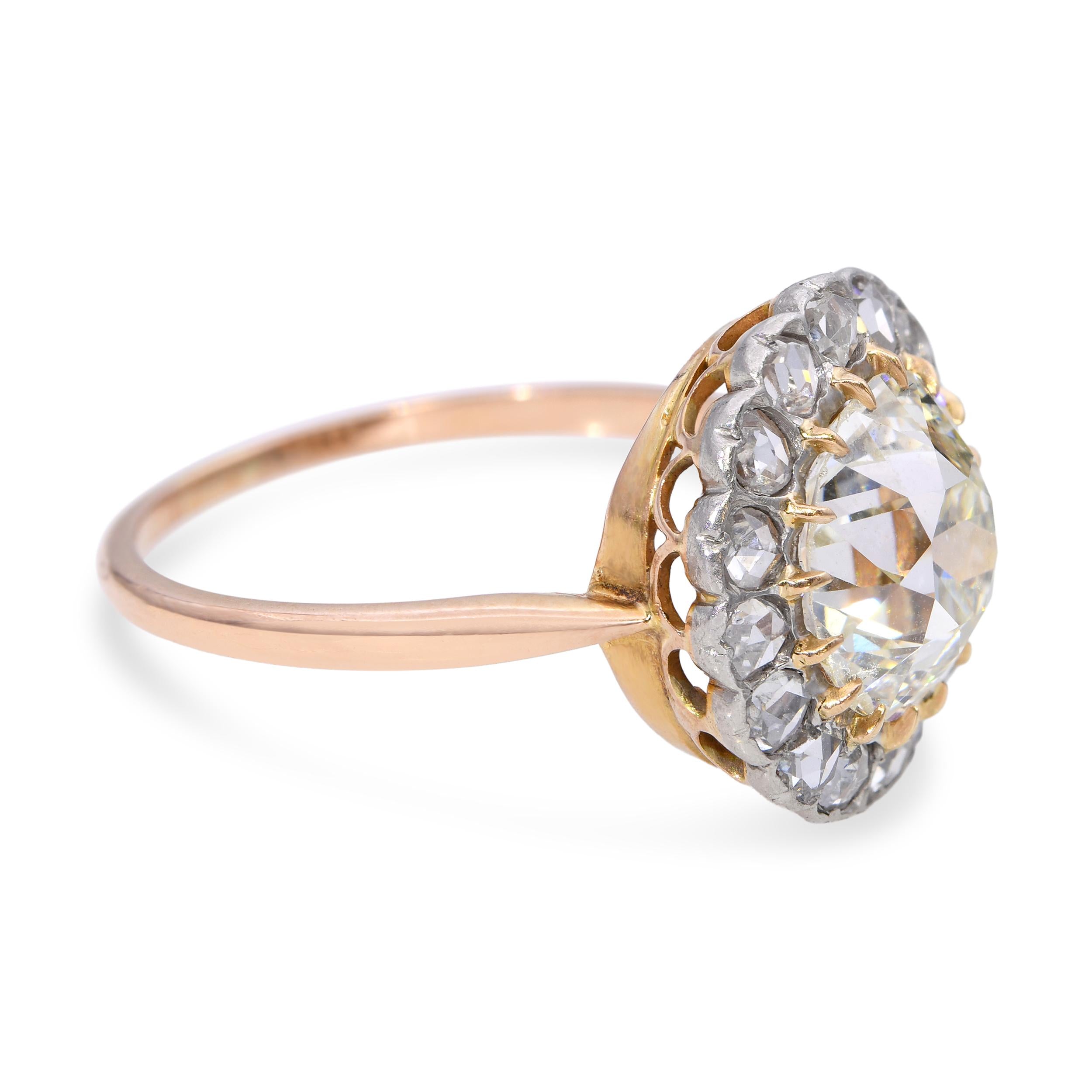 Antique 14k Yellow Gold GIA 3.87ct M Si1 Old European Cut Diamond Ring