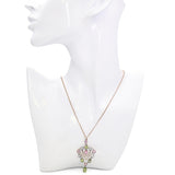 Antique Art Nouveau 9k Rose Gold Mixed Gemstone and Chain Drop Shield Necklace