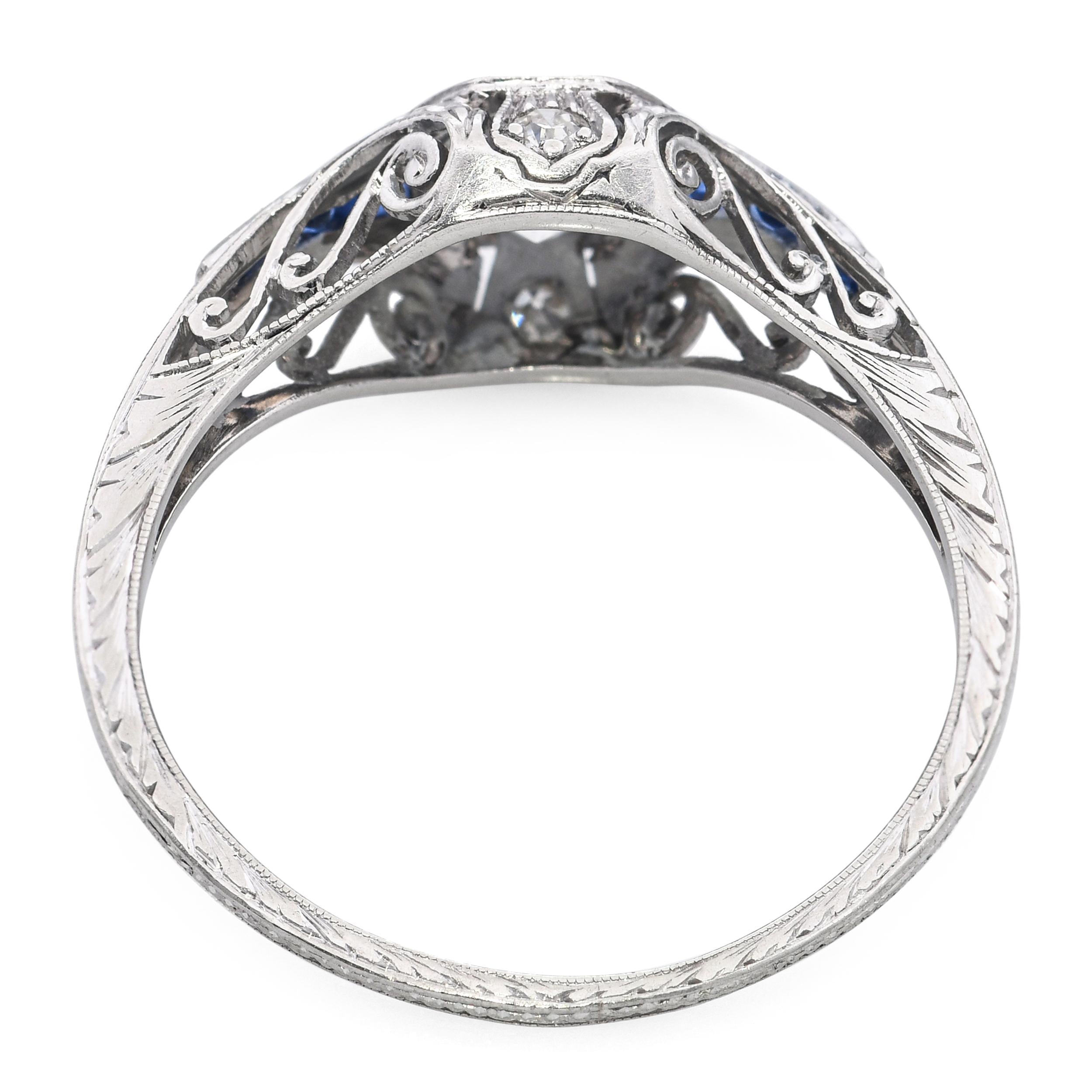 Antique Platinum 0.52ct Diamond and Sapphire Engagement Ring