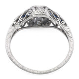 Antique Platinum 0.52ct Diamond and Sapphire Engagement Ring