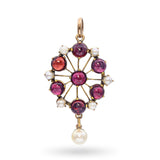 Antique 10k Yellow Gold Garnet and Pearl Pendant
