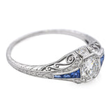 Antique Platinum 0.52ct Diamond and Sapphire Engagement Ring