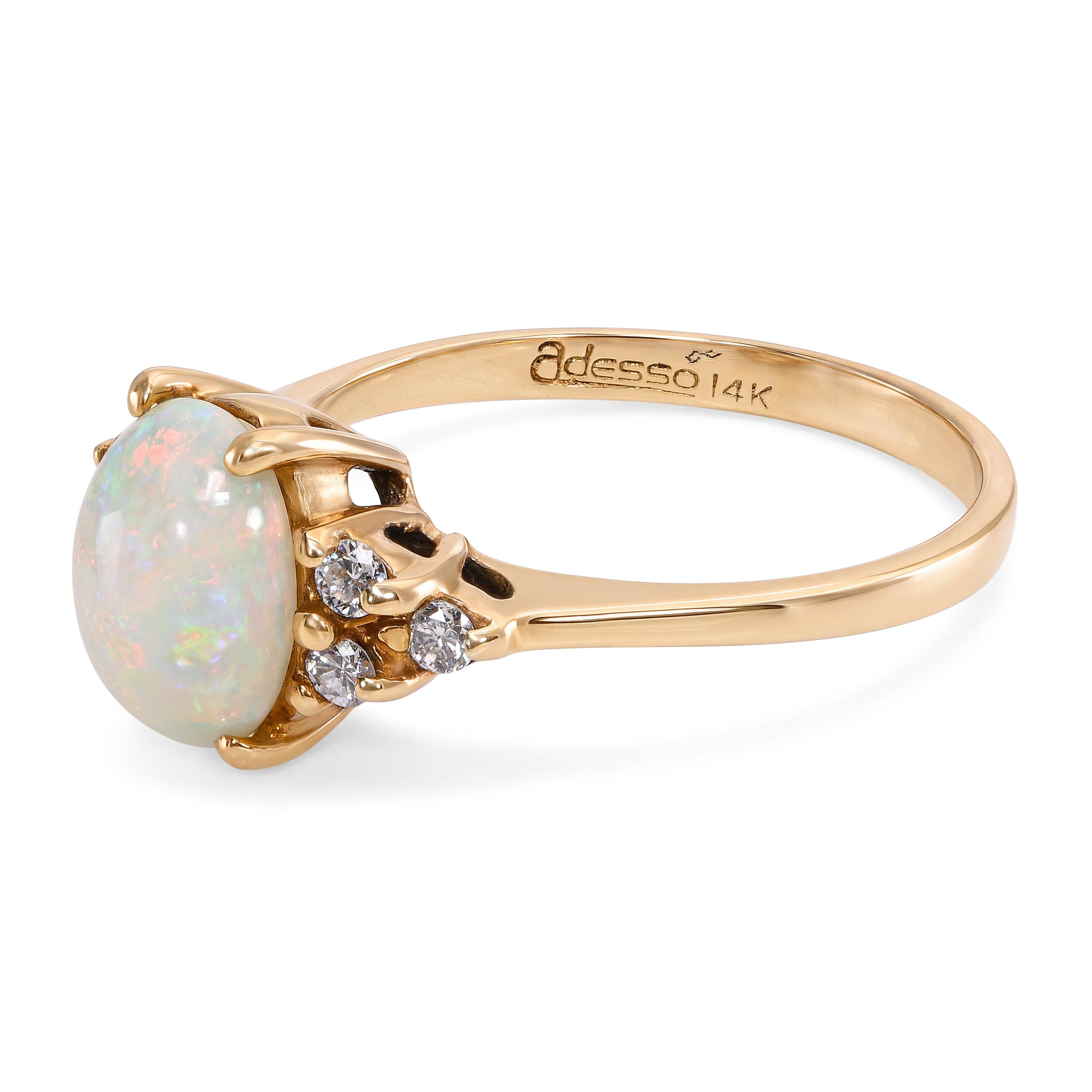 Vintage 14k Yellow Gold Opal and Diamond Ring