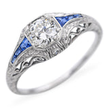 Antique Platinum 0.52ct Diamond and Sapphire Engagement Ring