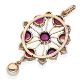 Antique 10k Yellow Gold Garnet and Pearl Pendant