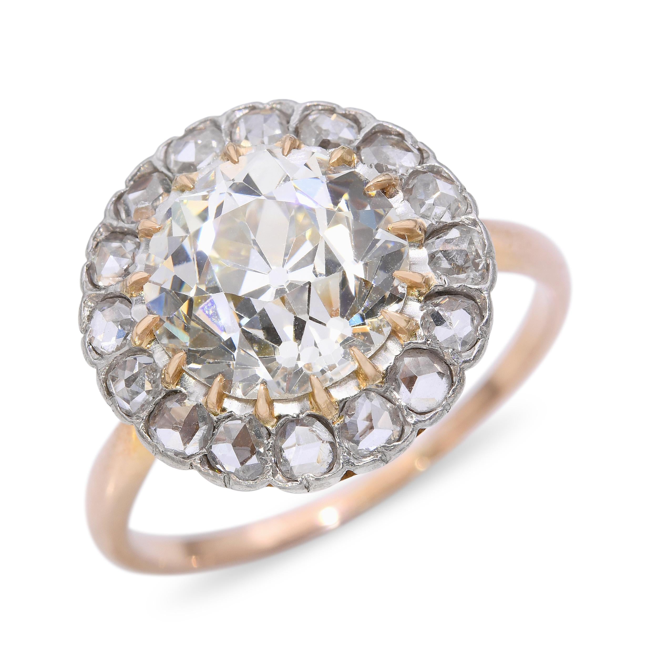 Antique 14k Yellow Gold GIA 3.87ct M Si1 Old European Cut Diamond Ring