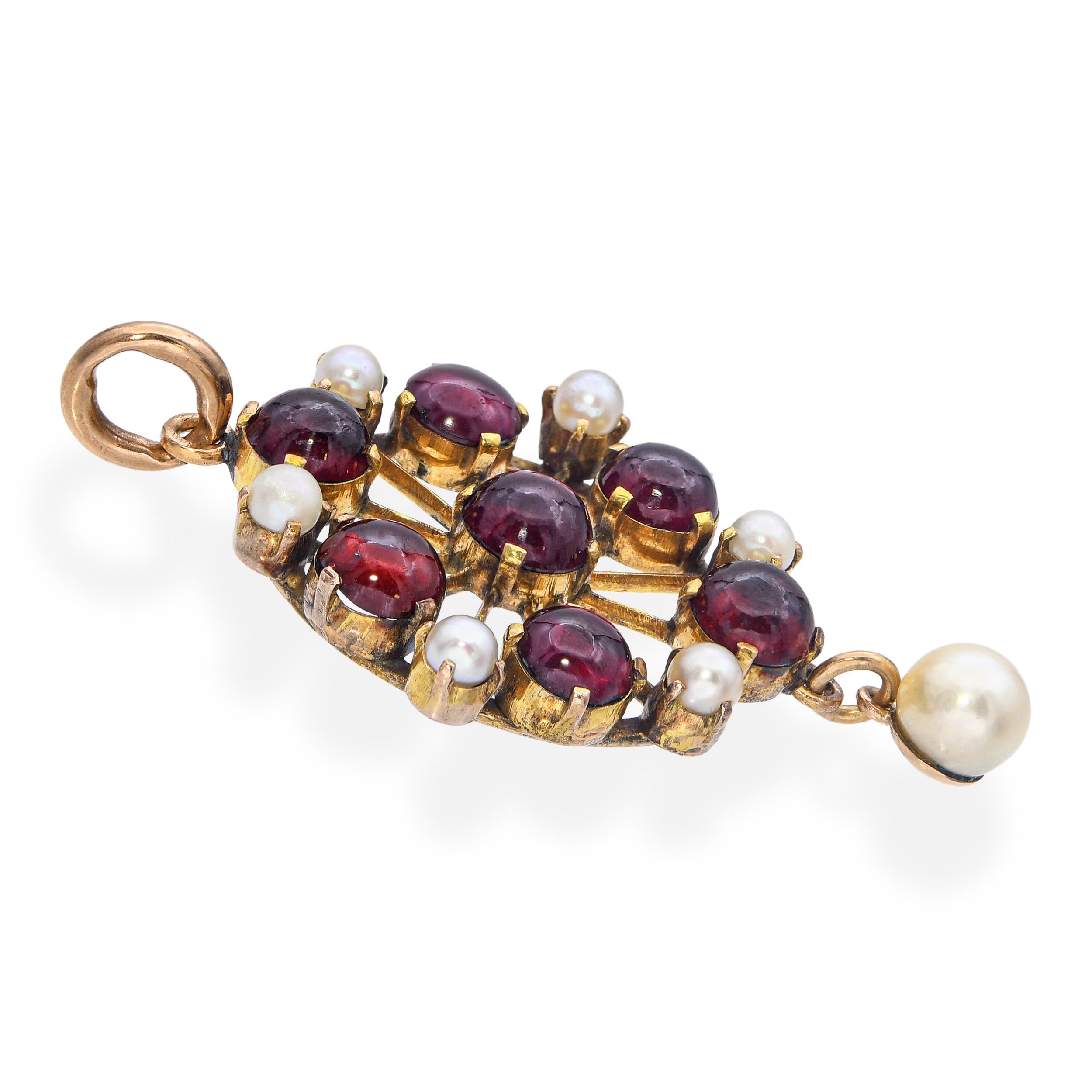 Antique 10k Yellow Gold Garnet and Pearl Pendant