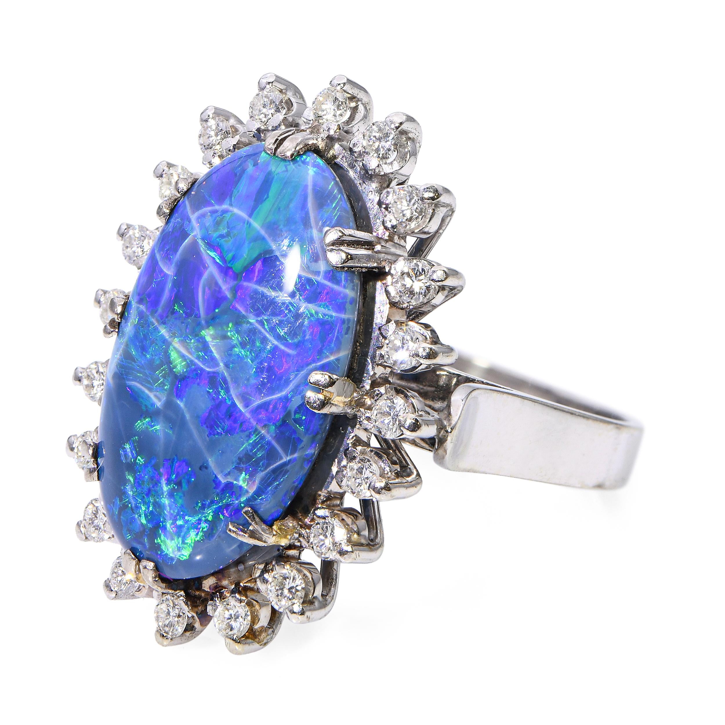 Vintage 17k White Gold 9.75tcw Opal and Diamond Cocktail Ring