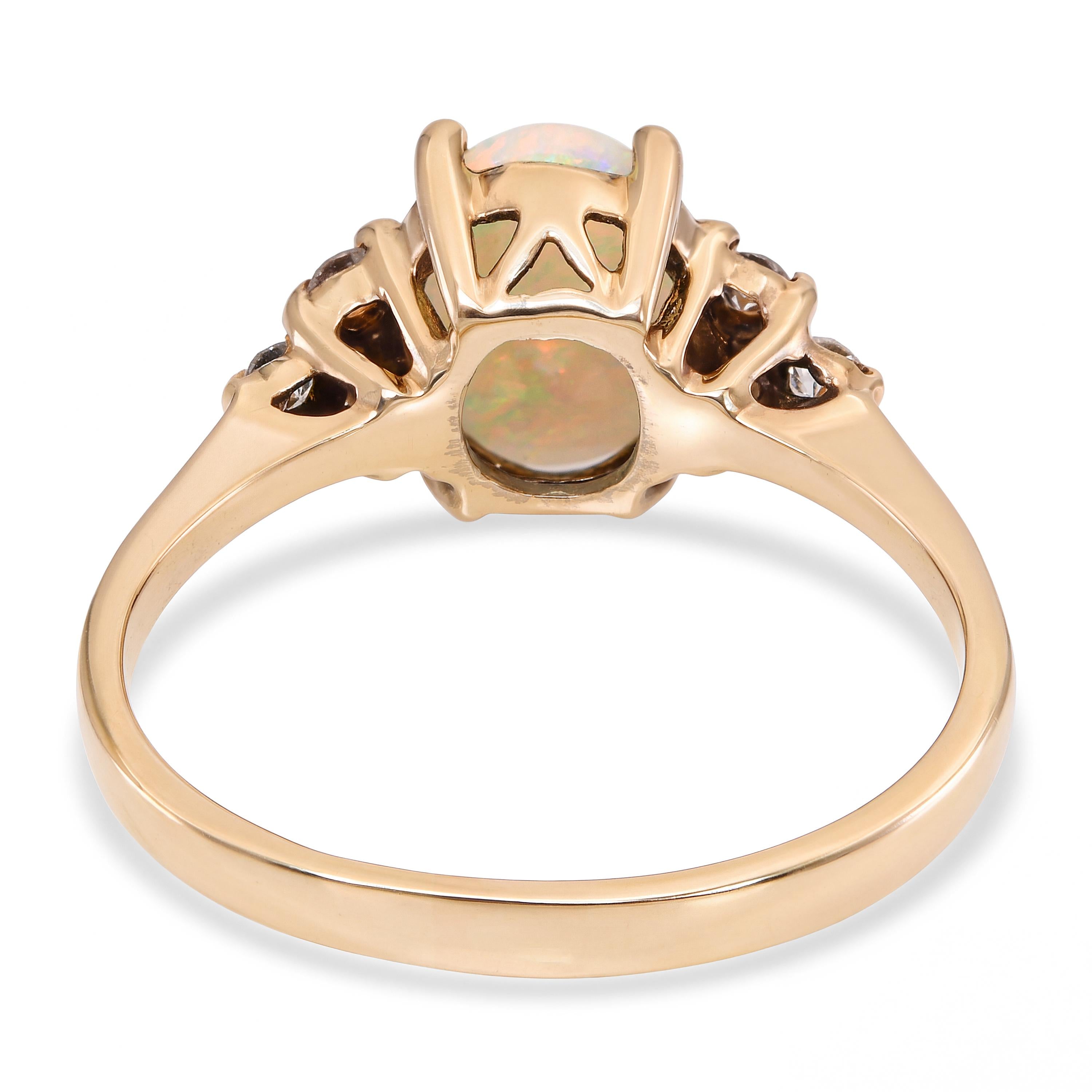 Vintage 14k Yellow Gold Opal and Diamond Ring