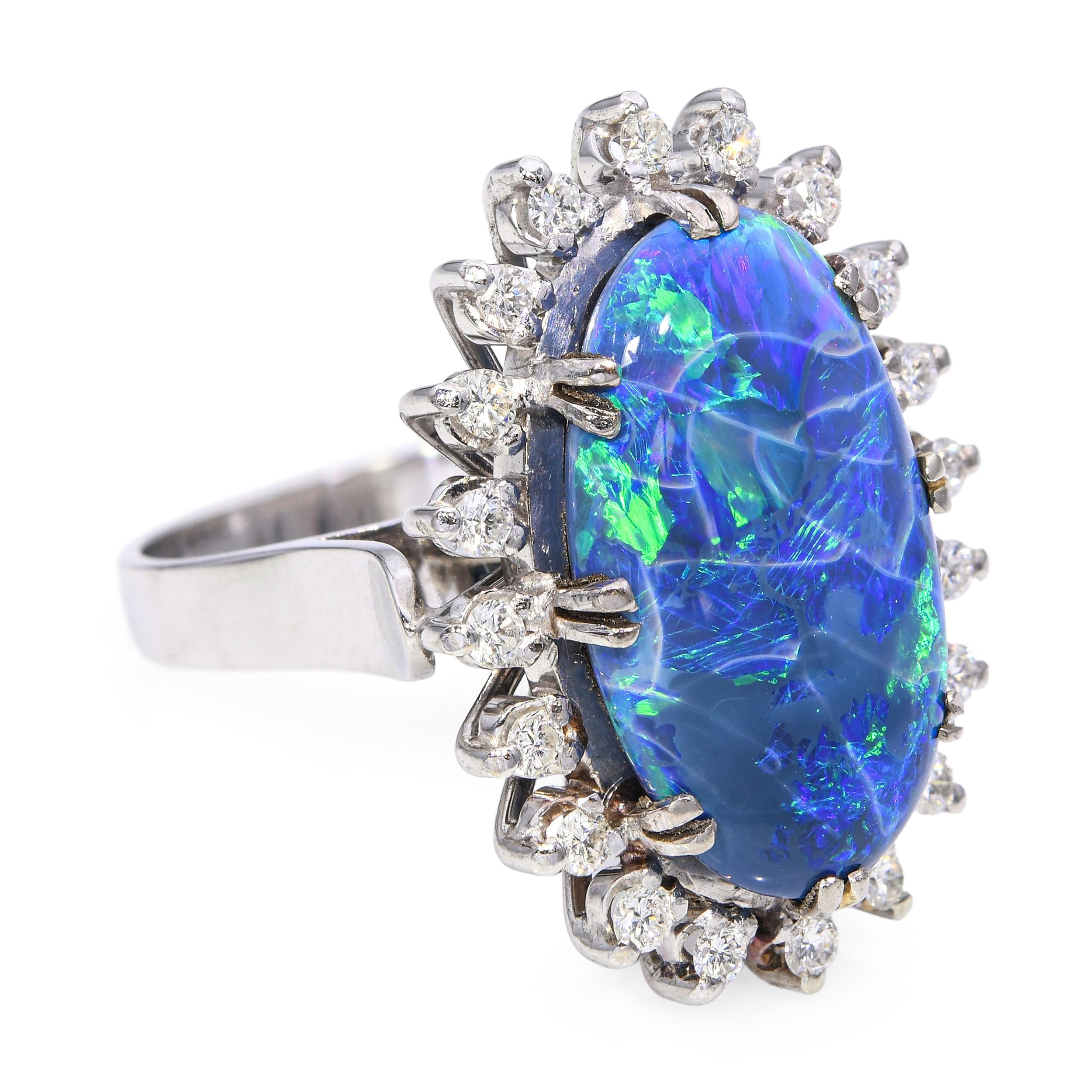 Vintage 17k White Gold 9.75tcw Opal and Diamond Cocktail Ring