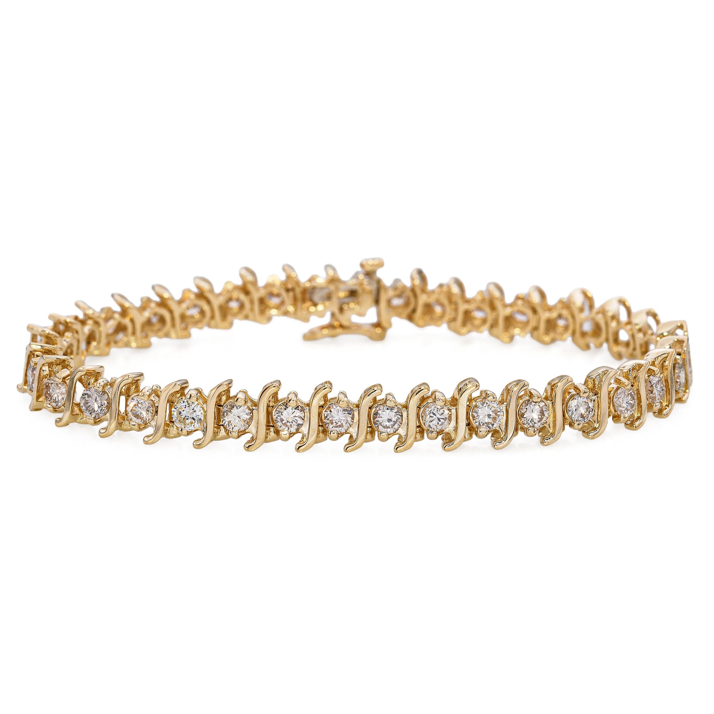 Vintage 14k Yellow Gold 4.55tcw Diamond Tennis Bracelet