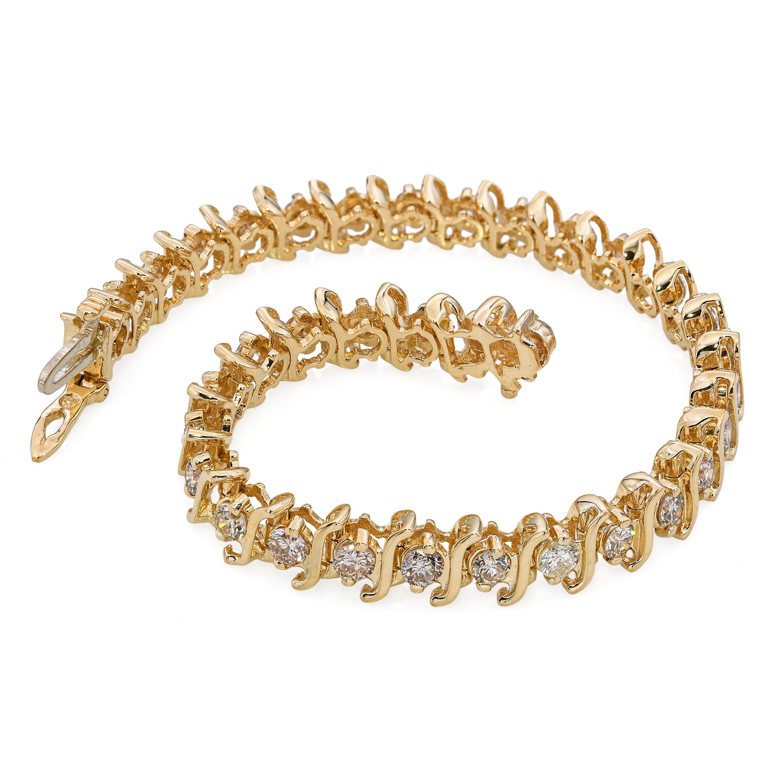 Vintage 14k Yellow Gold 4.55tcw Diamond Tennis Bracelet