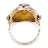 Victorian 14k Yellow Gold Blue Enamel Star and Old European Diamond Ring