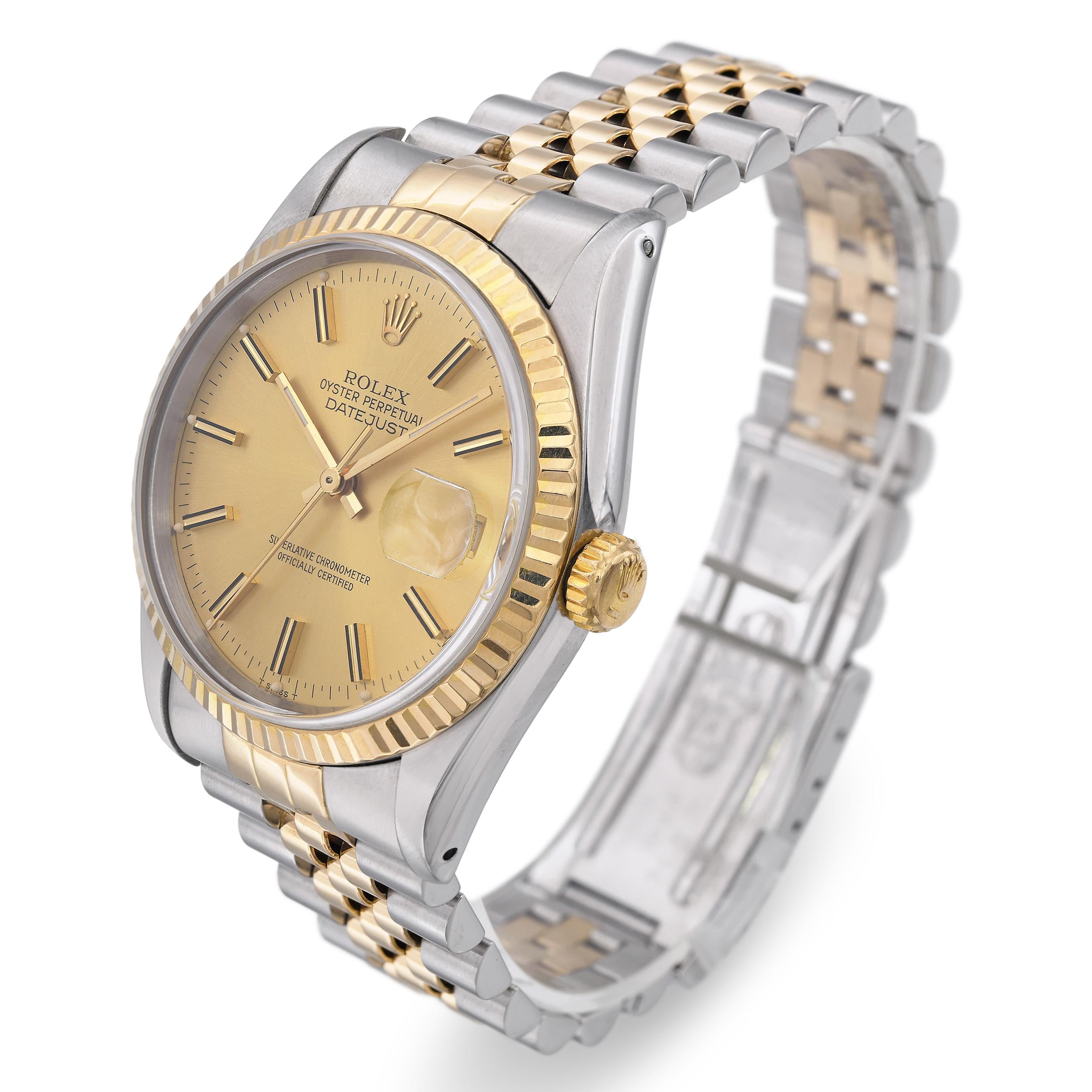 Rolex Datejust 16233 18k Gold Steel Automatic Men's Watch