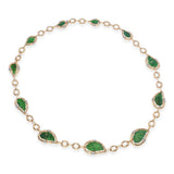 Vintage 14k Yellow Gold Diamond and Carved Jadeite Jade Leaf Link Necklace