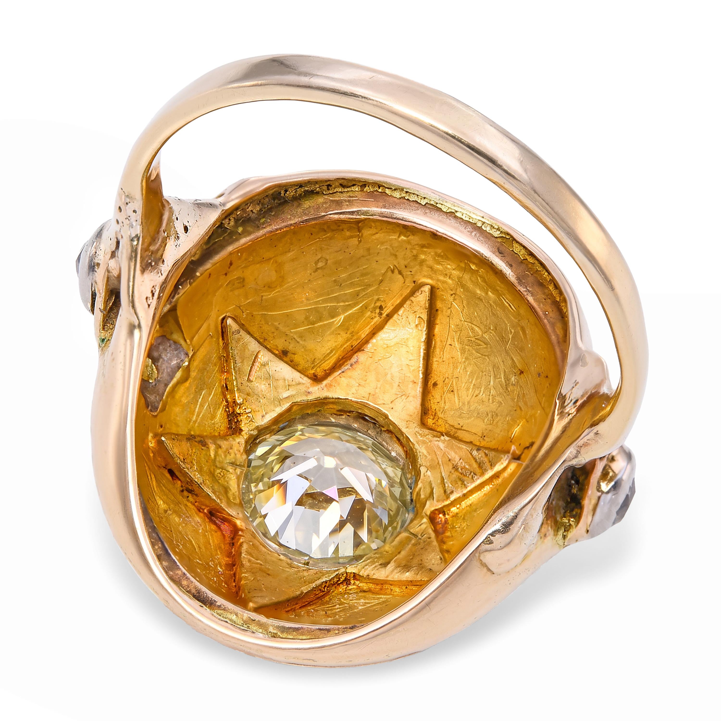 Victorian 14k Yellow Gold Blue Enamel Star and Old European Diamond Ring
