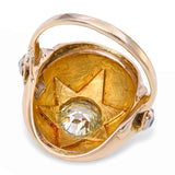 Victorian 14k Yellow Gold Blue Enamel Star and Old European Diamond Ring