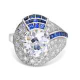 Art Deco Platinum 2.68ct VS1 Diamond and Sapphire Cocktail Ring GIA