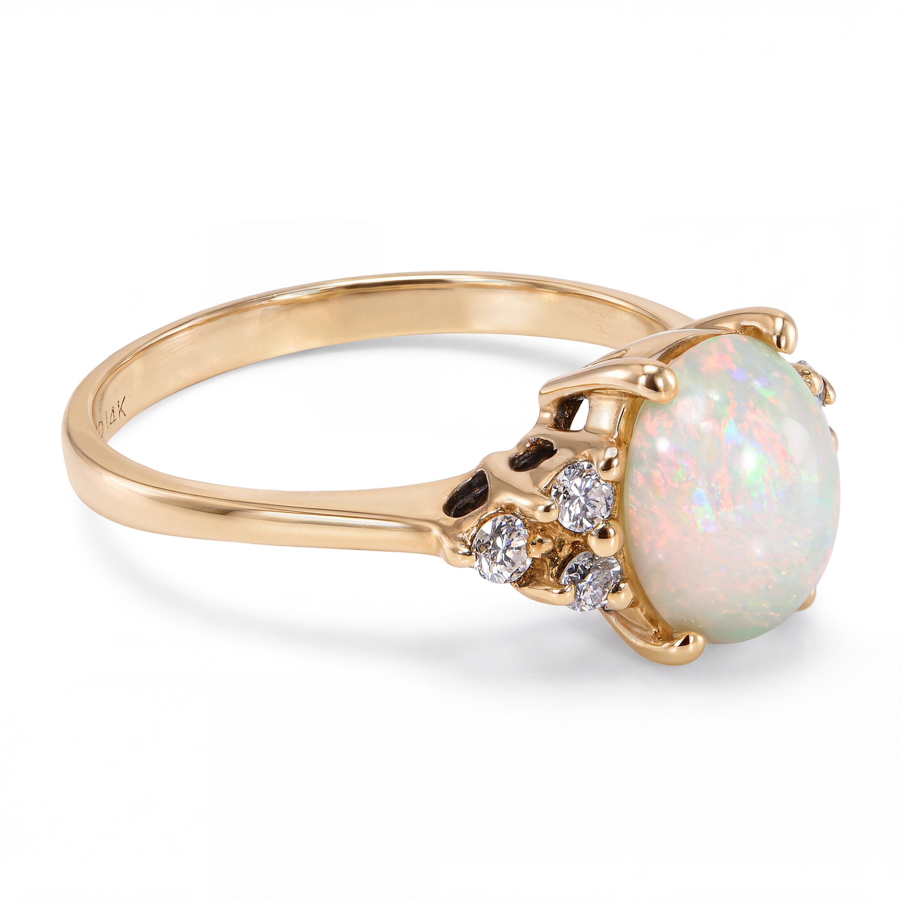 Vintage 14k Yellow Gold Opal and Diamond Ring