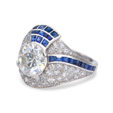 Art Deco Platinum 2.68ct VS1 Diamond and Sapphire Cocktail Ring GIA