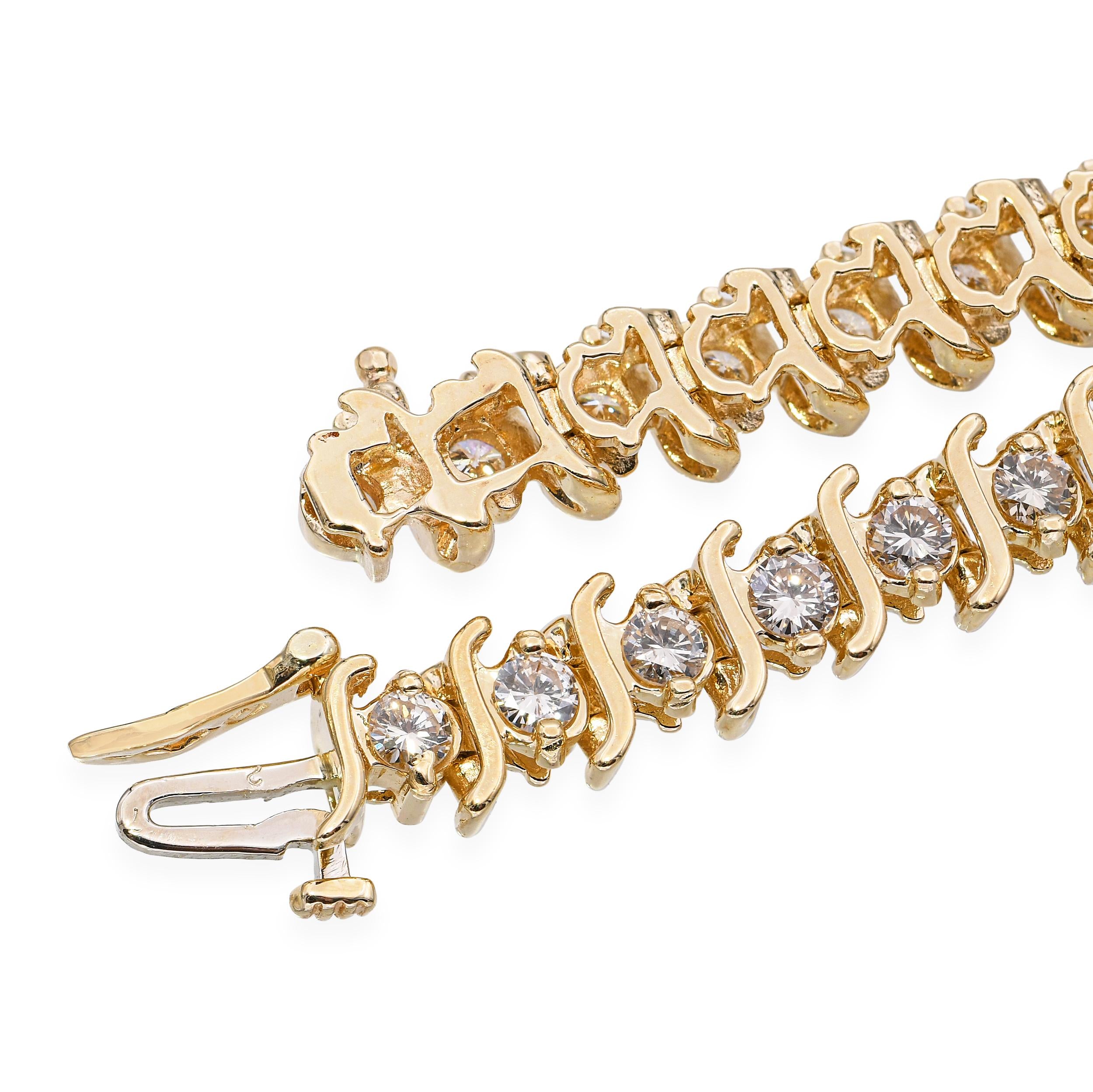 Vintage 14k Yellow Gold 4.55tcw Diamond Tennis Bracelet