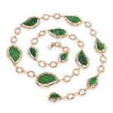 Vintage 14k Yellow Gold Diamond and Carved Jadeite Jade Leaf Link Necklace