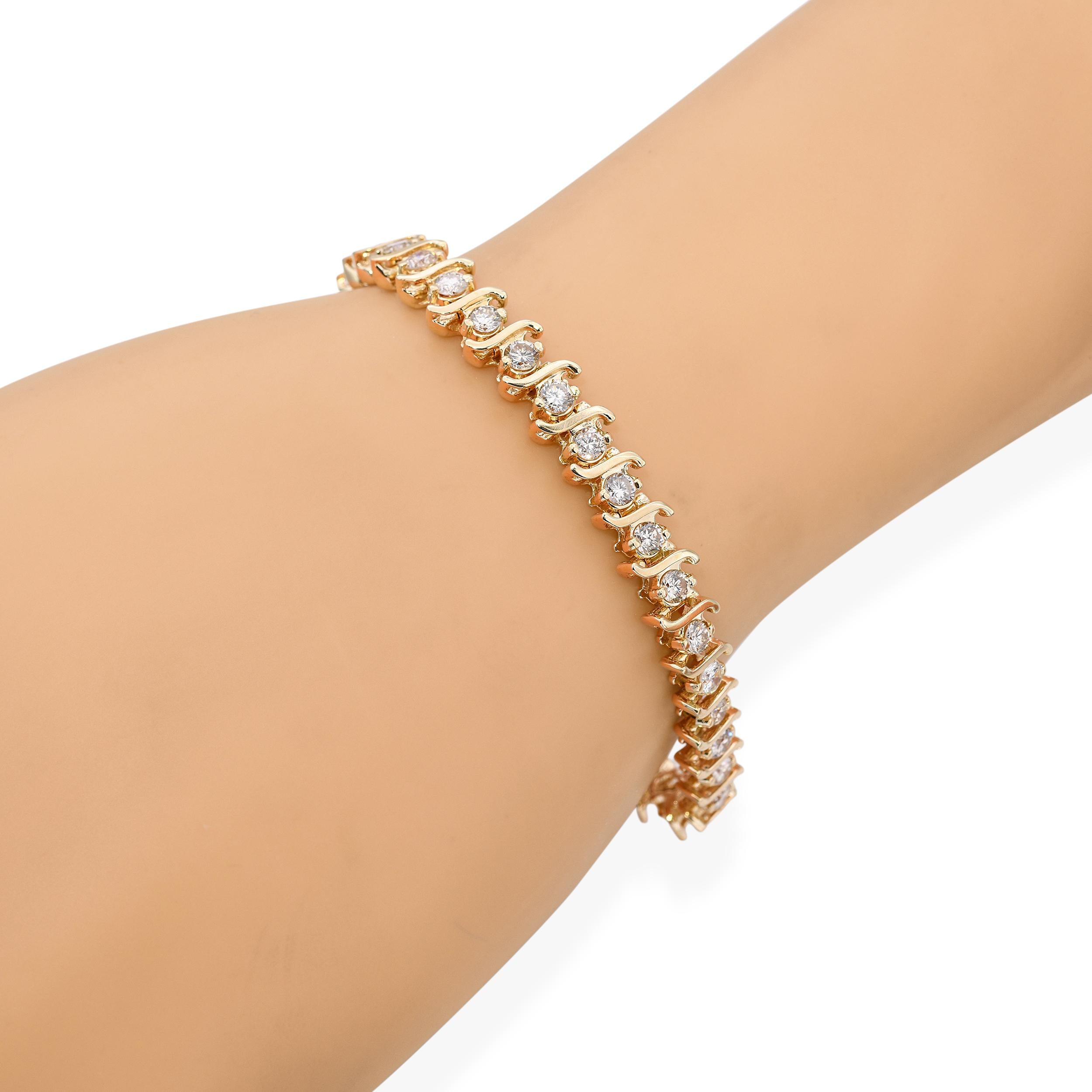 Vintage 14k Yellow Gold 4.55tcw Diamond Tennis Bracelet