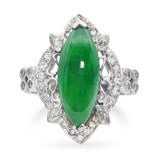Vintage 18k White Gold 4.90ct GIA Type A Green Jadeite and Diamond Ring