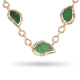 Vintage 14k Yellow Gold Diamond and Carved Jadeite Jade Leaf Link Necklace