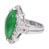 Vintage 18k White Gold 4.90ct GIA Type A Green Jadeite and Diamond Ring