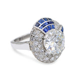 Art Deco Platinum 2.68ct VS1 Diamond and Sapphire Cocktail Ring GIA