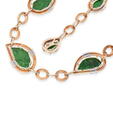 Vintage 14k Yellow Gold Diamond and Carved Jadeite Jade Leaf Link Necklace
