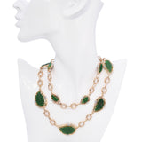 Vintage 14k Yellow Gold Diamond and Carved Jadeite Jade Leaf Link Necklace