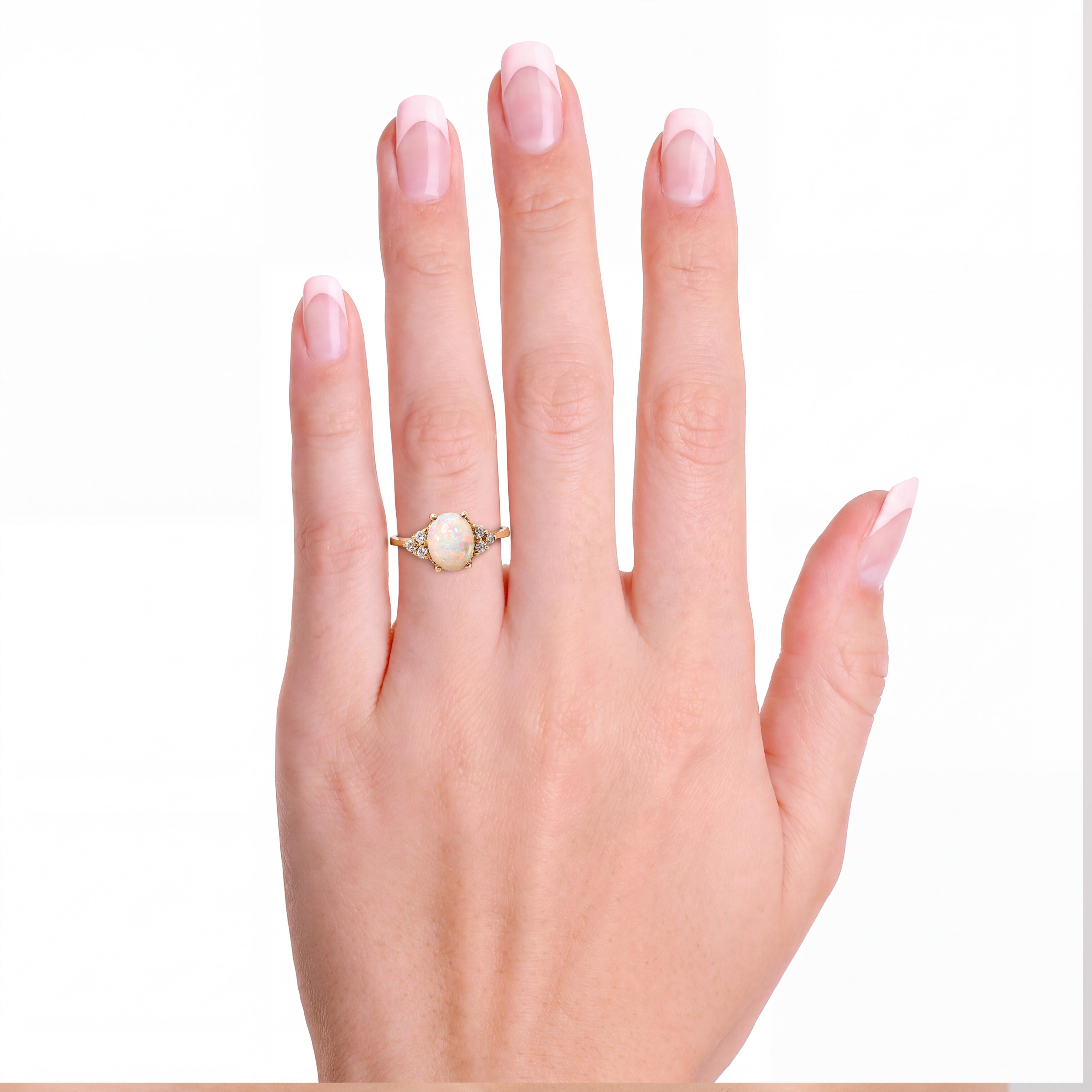 Vintage 14k Yellow Gold Opal and Diamond Ring