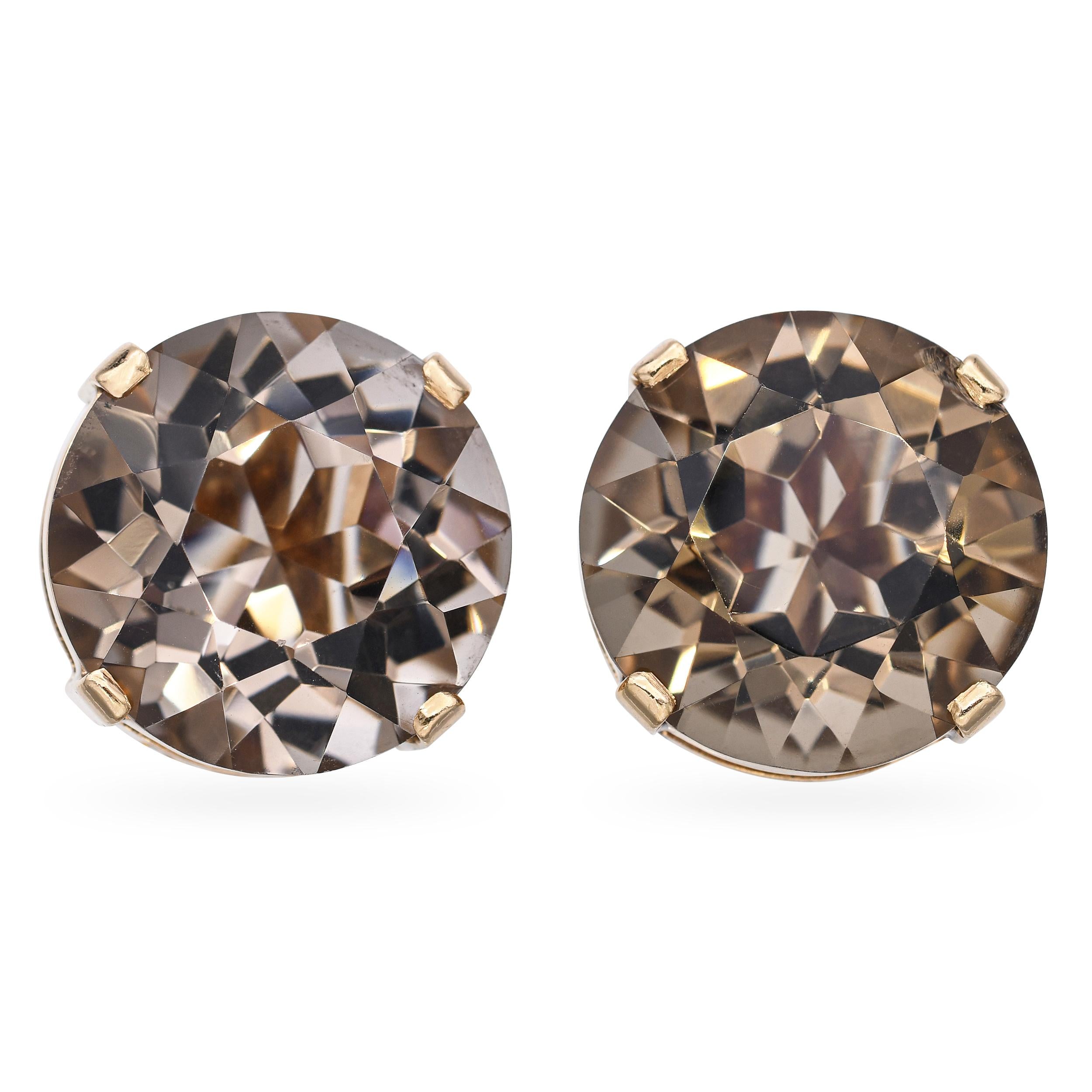 Vintage 14k Yellow Gold 45.6tcw Smoky Quartz Clip On Earrings