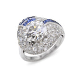 Art Deco Platinum 2.68ct VS1 Diamond and Sapphire Cocktail Ring GIA