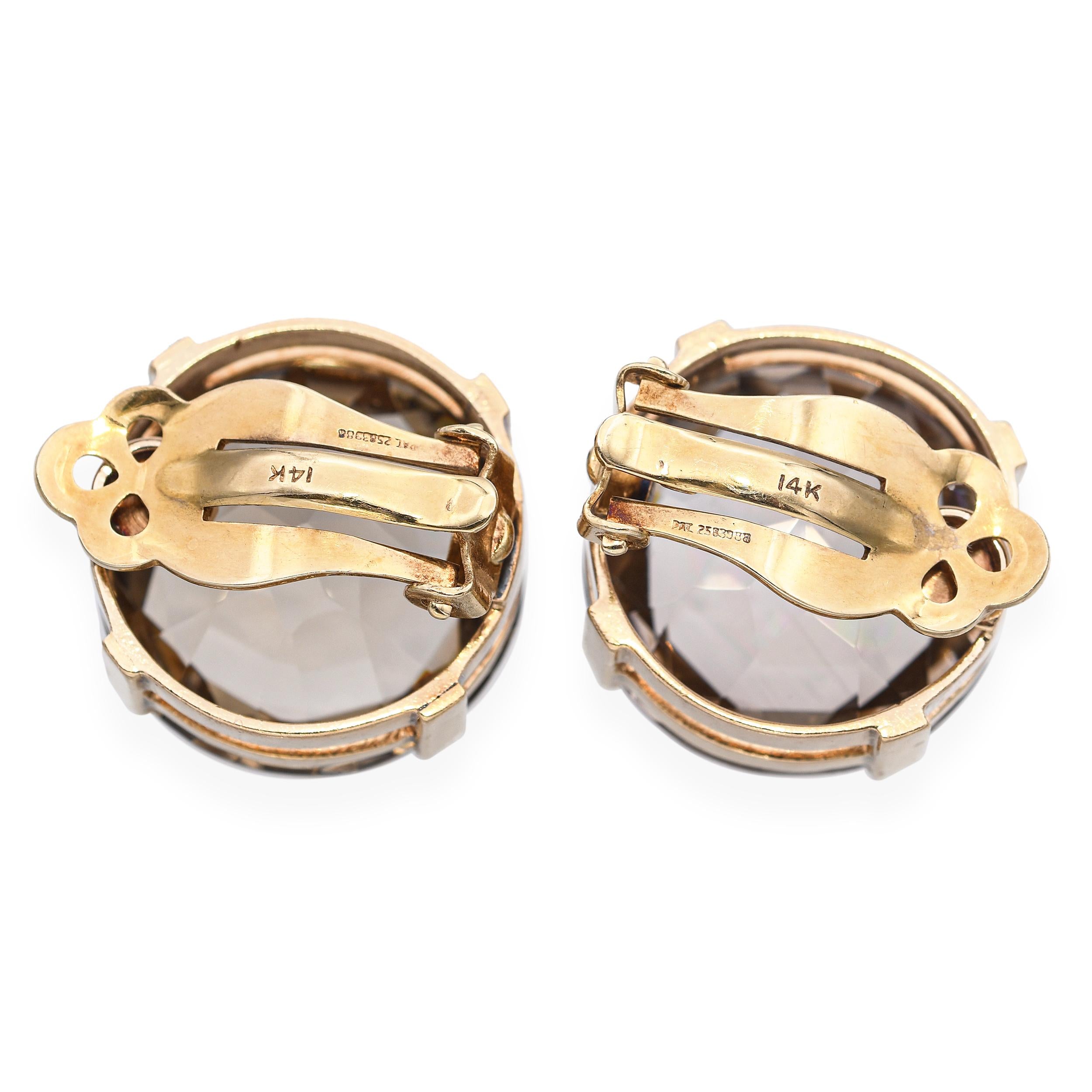 Vintage 14k Yellow Gold 45.6tcw Smoky Quartz Clip On Earrings