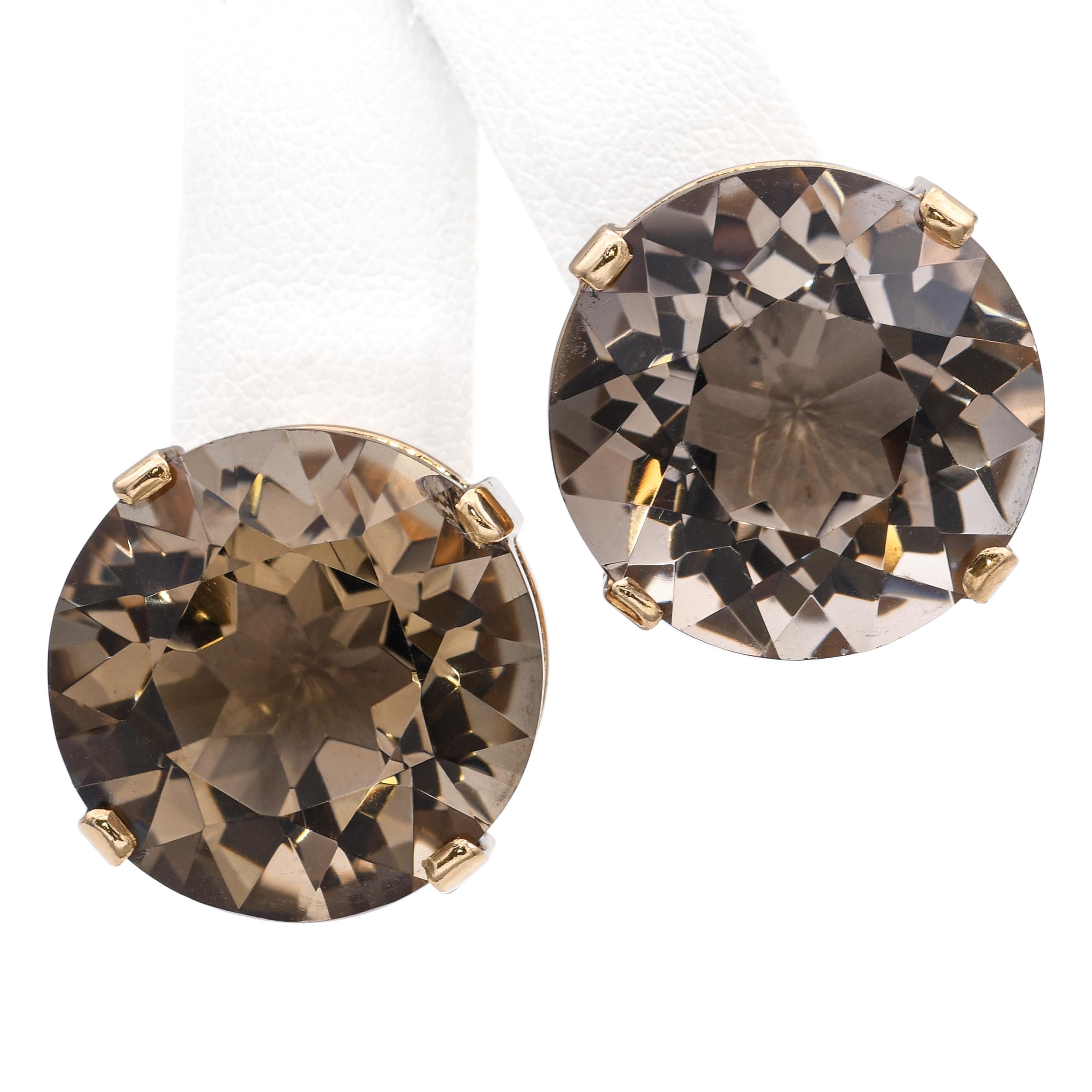 Vintage 14k Yellow Gold 45.6tcw Smoky Quartz Clip On Earrings